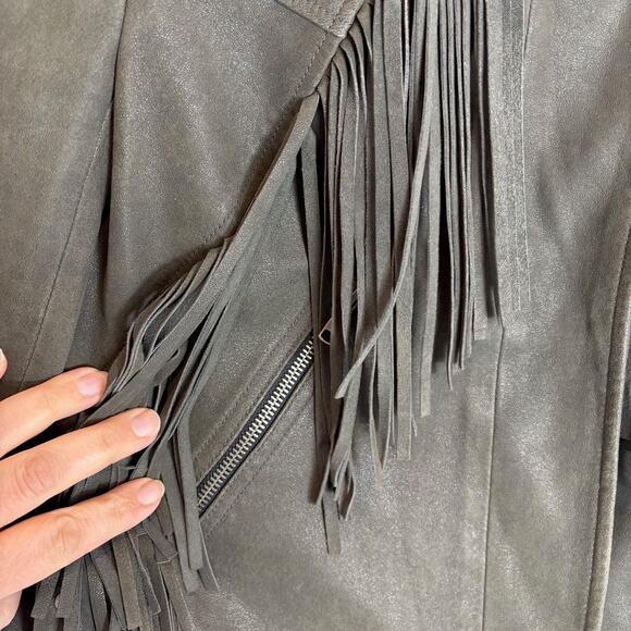 Joie - 100% Lamb Leather Fringe Moto Style ZENO Leather Jacket - Gray - Small - Picture 7 of 9